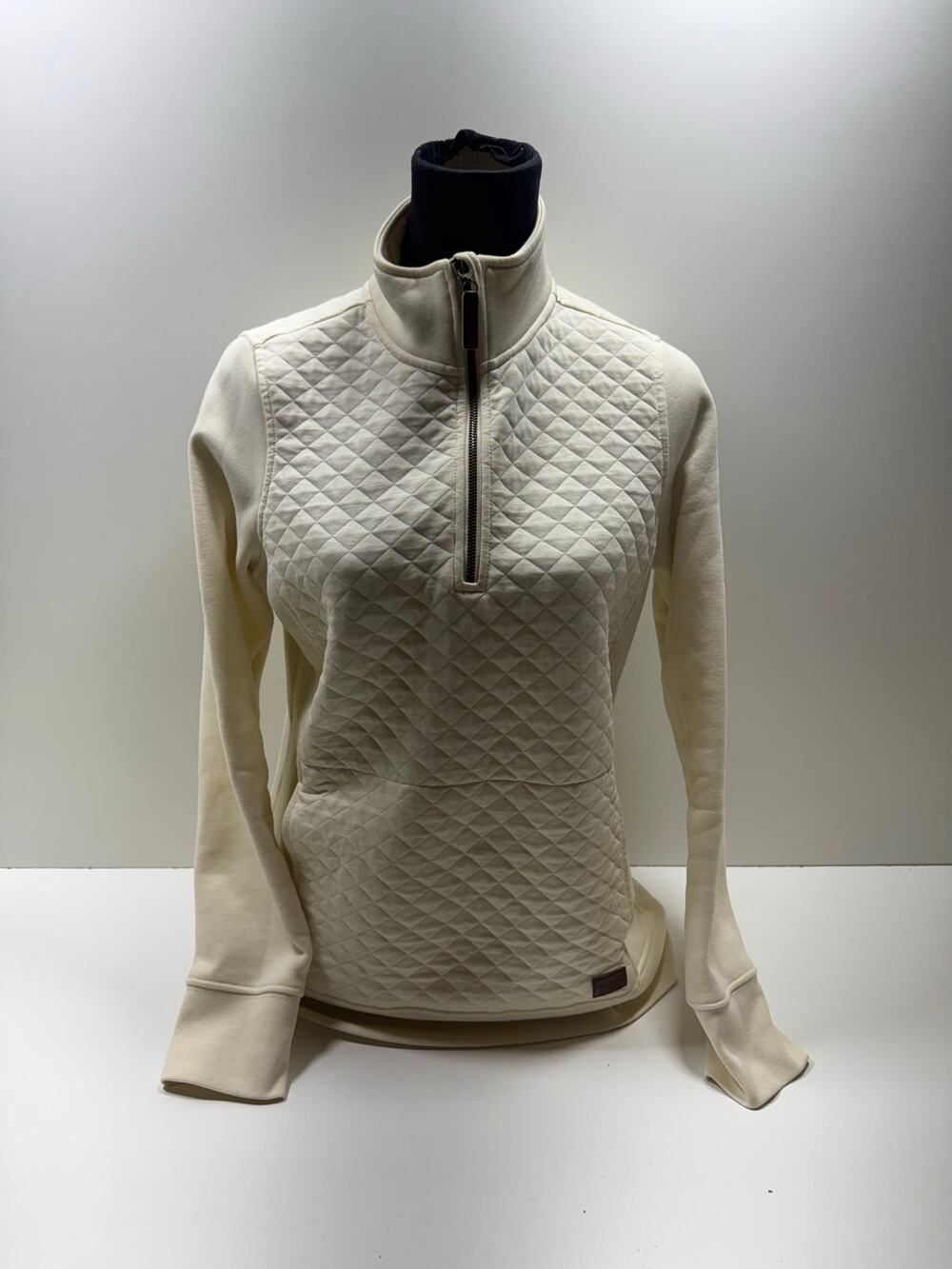 LL Bean Women’s 1/2 Zip Pullover  Cream Color Quilted Mock Neck Sweater Sz Small